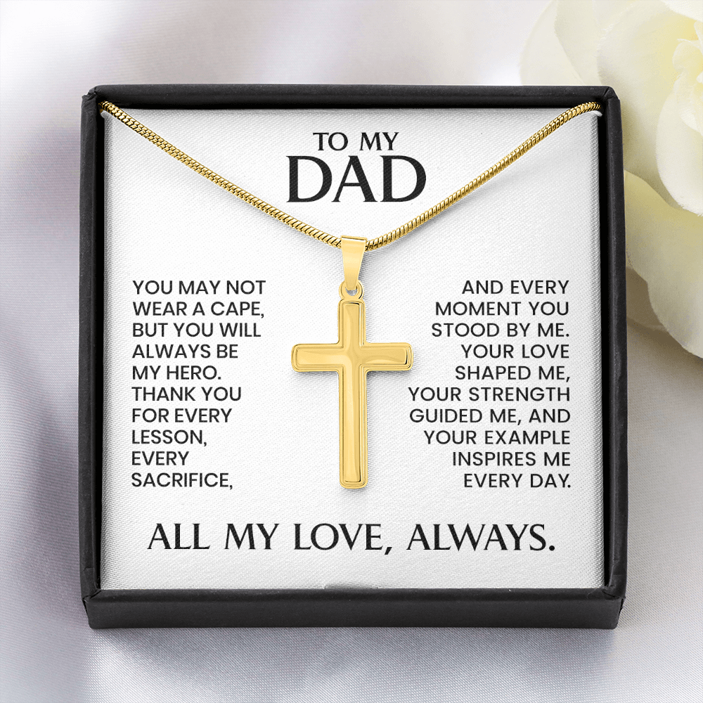 Dad Gift For Christmas, Birthday, Father's Day - Artisan Cross With Heartfelt Message Card