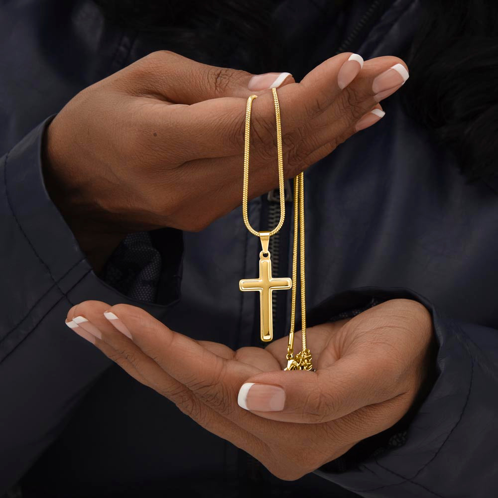 To My Grandson - Graduation Special Occasion Gold Cross Necklace With Heartfelt Message Card