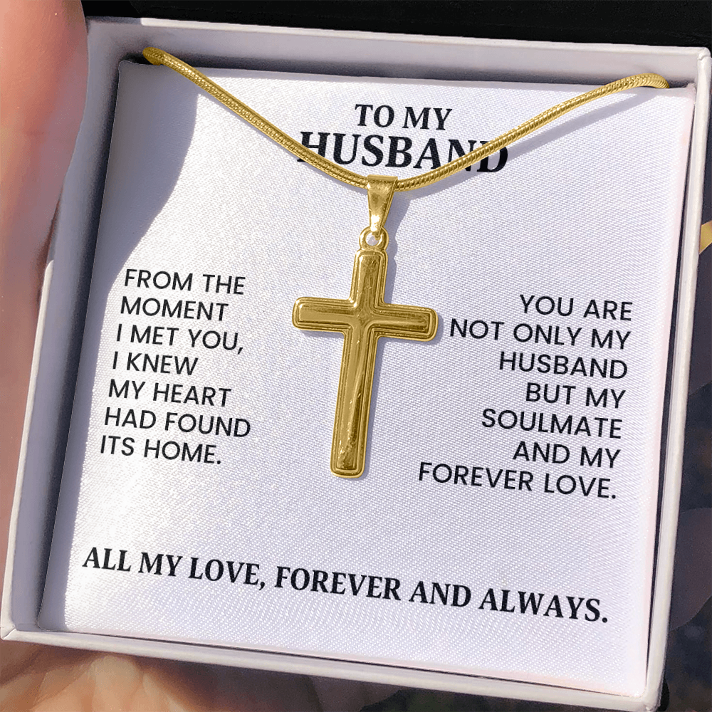 Husband Gift For Christmas, Anniversary, Birthday - Artisan Cross Gold Pendant Necklace With Heartfelt Message Card