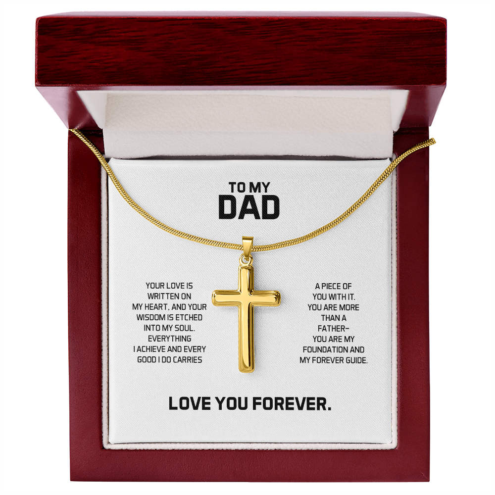 To My Dad Gift For Christmas, Birthday, Special Occasion - Artisan Cross Necklace In Gold Or Stainless Steel With Heartfelt Message Card