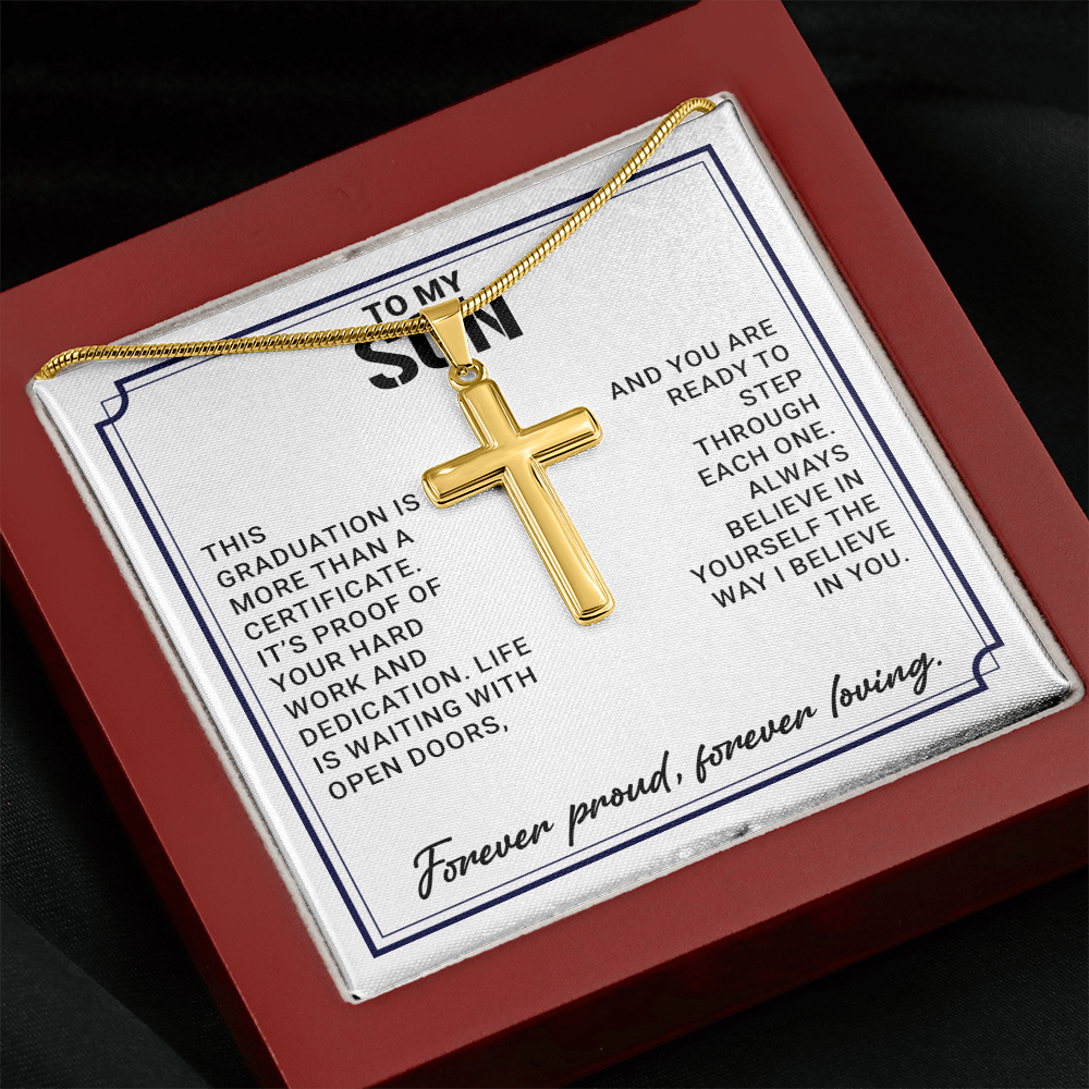 To My Son - High School Or College Graduation Gift From Mom Or Dad, Men's Cross Necklace With Heartfelt Message Card