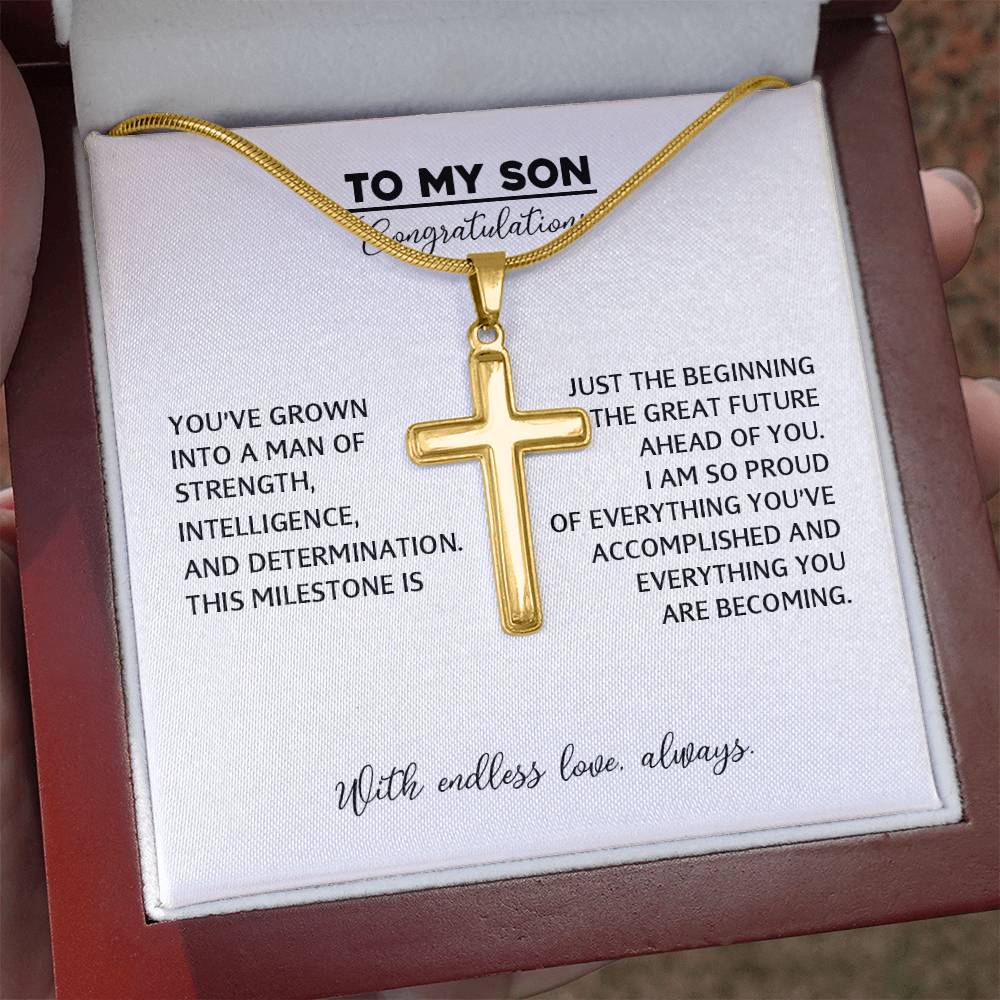 To My Son - Graduation Gift From Mom or Dad, High School or College Graduation Gift, Men's Cross Necklace With Heartfelt Message Card