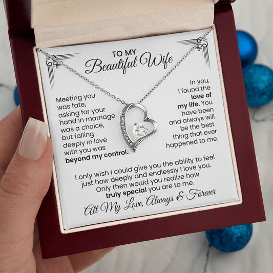 Beautiful Wife Anniversary Gift - Forever Love Heart Pendant Necklace  With Heartfelt Message Card