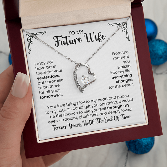 Future Wife Gift For Christmas, Anniversary, Birthday - Forever Love Gold Heart Necklace  With Heartfelt Message Card