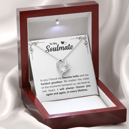 To My Soulmate - Anniversary, Christmas, Birthday Gold Heart Forever Love Necklace  With Heartfelt Message Card