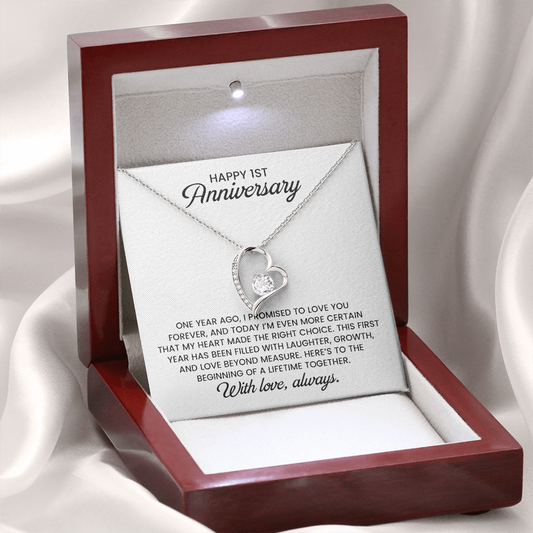1st Anniversary Wife Gift - Forever Love Gold Pendant Necklace  With Heartfelt Message Card