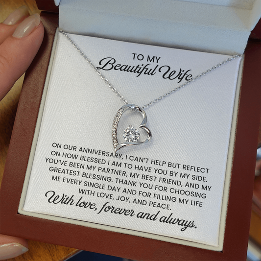 Beautiful Wife Anniversary Gift, Forever Love Gold Pendant Necklace  With Heartfelt Message Card