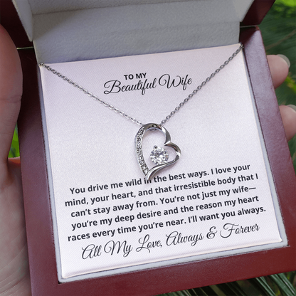 To My Beautiful Wife - Christmas, Anniversary, Birthday Gift, Forever Love Gold Pendant Necklace  With Heartfelt Message Card