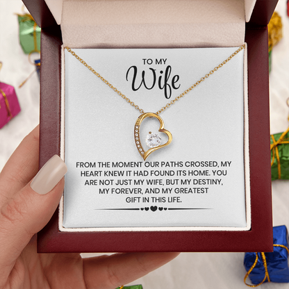 To My Wife Gift For Christmas, Anniversary, Birthday - Forever Love Gold Pendant Necklace  With Heartfelt Message Card