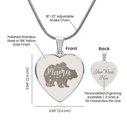 Mama Bear Engraved Gold Heart Necklace With Personalized Message