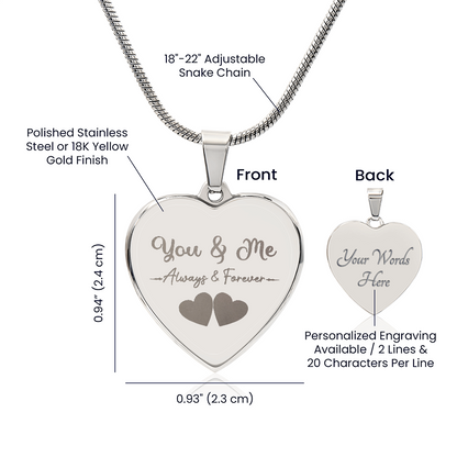 Wife, Girlfriend, Soulmate Christmas, Anniversary, Birthday Gift - Engraved Personalized Heart Pendant Necklace