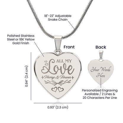 Engraved Heart Necklace For Wife, Girlfriend, Future Wife, Soulmate In Gold Or Stainless Steel - Add A Personalized Message