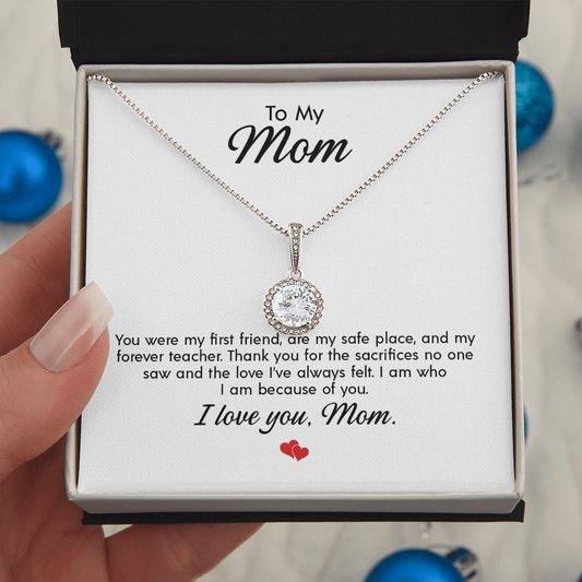 To My Mom - Birthday, Christmas, Special Occasion Gold Pendant Eternal Hope Necklace  With Heartfelt Message Card