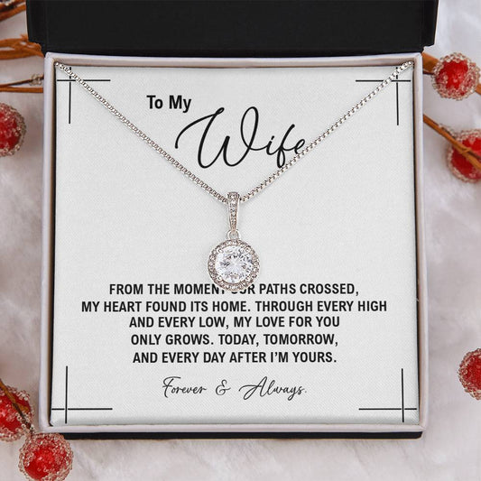 To My Wife - Anniversary, Birthday, Christmas Eternal Hope Gold Necklace  With Heartfelt Message Card
