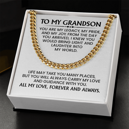 Grandson Gift For Christmas, Birthday, Graduation - Cuban Link Chain In Gold Or Stainless Steel  With Heartfelt Message Card