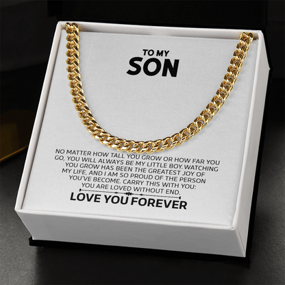 To My Son Gift For Christmas, Birthday, Graduation - Adjustable Cuban Chain In Gold Or Stainless Steel  With Heartfelt Message Card