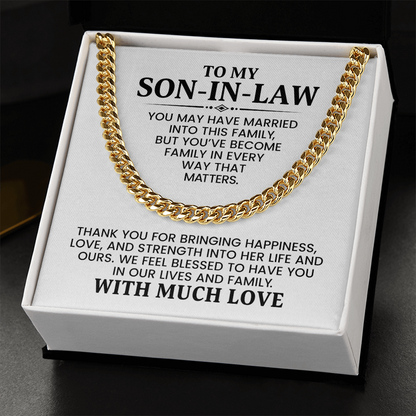 Son-in-Law Gift For Christmas, Birthday, Anniversary - Cuban Link Chain With Message Card