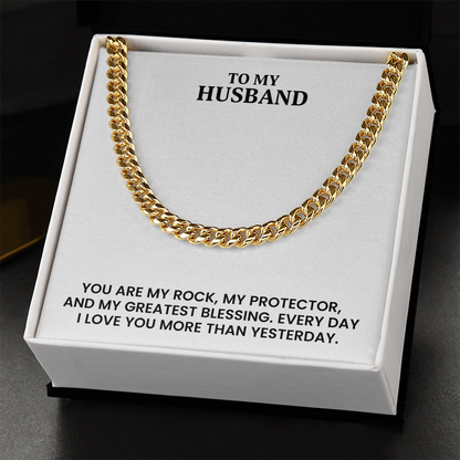 To My Husband - Christmas, Anniversary, Birthday Gift, Cuban Chain Necklace  With Heartfelt Message Card