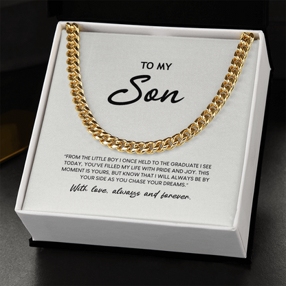 To My Son - Graduation Special Occasion Gold Cuban Link Necklace  With Heartfelt Message Card