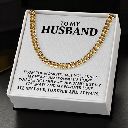 Husband Gift for Christmas, Birthday, Anniversary - Cuban Link Chain In Gold Or Stainless Steel  With Heartfelt Message Card