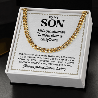 To My Son - High School Or College Graduation Gift From Mom Or Dad, Gold Cuban Chain Necklace  With Heartfelt Message Card
