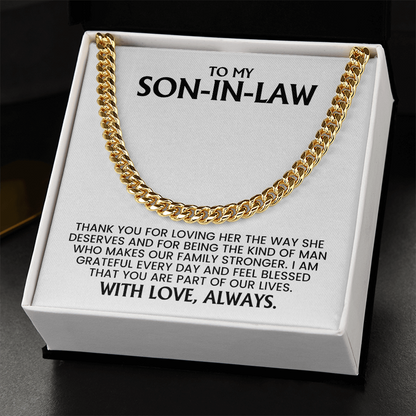 Son-in-Law Gift For Christmas, Birthday, Anniversary - Cuban Link Chain With Message Card