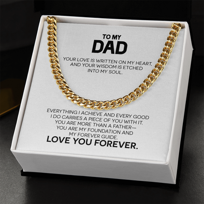 Dad Gift For Christmas, Birthday, Special Occasion - Cuban Link Chain In Gold Or Stainless Steel  With Heartfelt Message Card