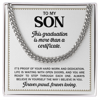 To My Son - High-School or University Graduation Gold Cuban Chain Necklace  With Heartfelt Message Card