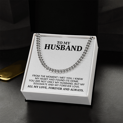 Husband Gift for Christmas, Birthday, Anniversary - Cuban Link Chain In Gold Or Stainless Steel  With Heartfelt Message Card