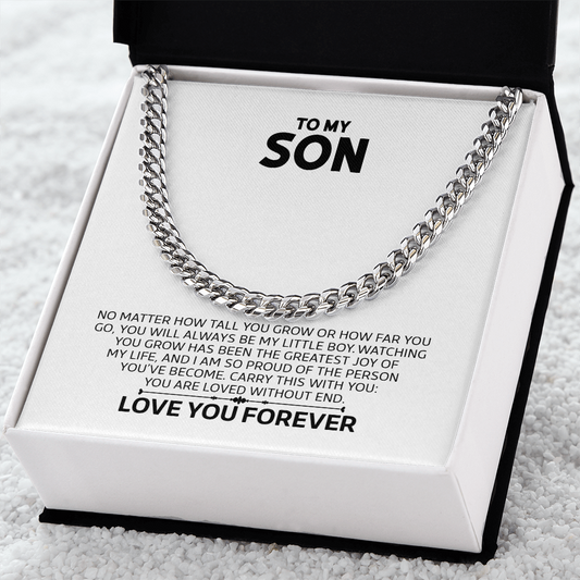 To My Son Gift For Christmas, Birthday, Graduation - Adjustable Cuban Chain In Gold Or Stainless Steel  With Heartfelt Message Card