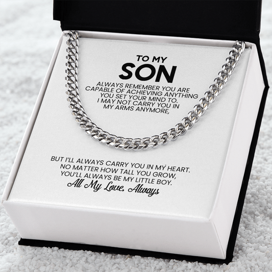 To My Son Gift For Christmas, Birthday, Graduation - Cuban Link Chain In Gold Or Stainless Steel  With Heartfelt Message Card