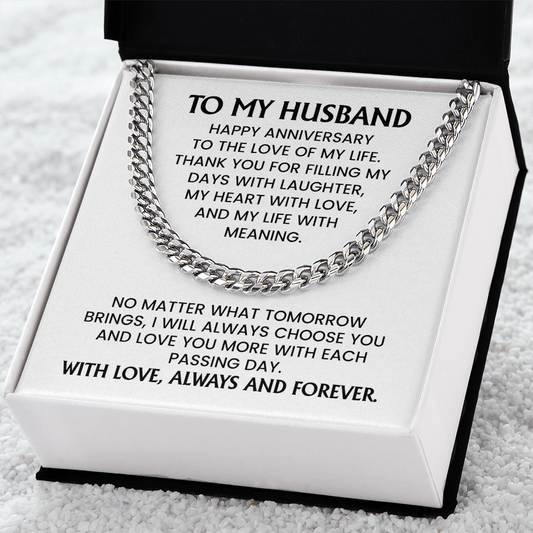 To My Husband Anniversary Gift - Gold Cuban Chain Necklace  With Heartfelt Message Card