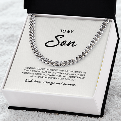 To My Son - Graduation Special Occasion Gold Cuban Link Necklace  With Heartfelt Message Card