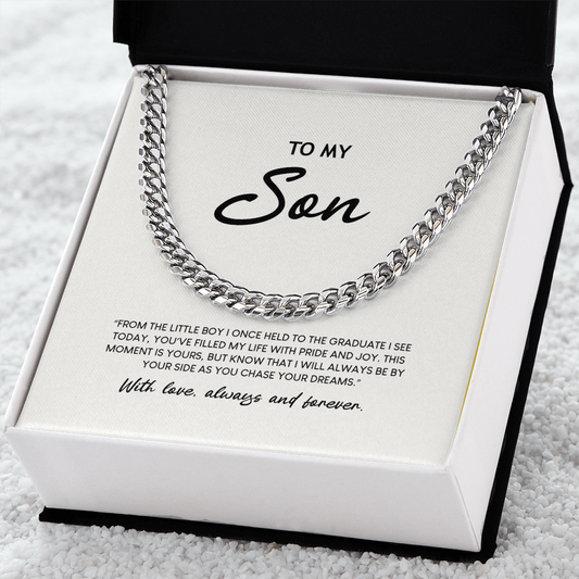 To My Son - Graduation Special Occasion Gold Cuban Link Necklace  With Heartfelt Message Card