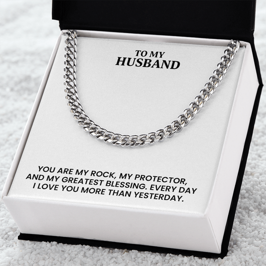 To My Husband - Christmas, Anniversary, Birthday Gift, Cuban Chain Necklace  With Heartfelt Message Card