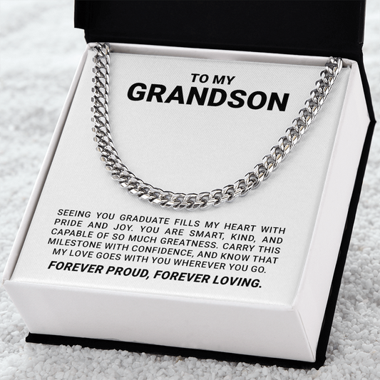 To My Grandson - Graduation Special Occasion Gold Cuban Link Necklace  With Heartfelt Message Card
