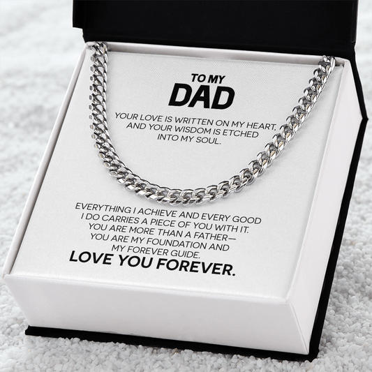 Dad Gift For Christmas, Birthday, Special Occasion - Cuban Link Chain In Gold Or Stainless Steel  With Heartfelt Message Card