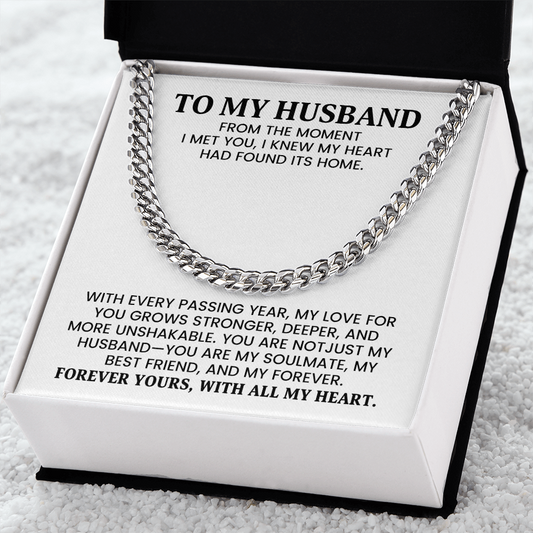 To My Husband - Christmas, Anniversary, Birthday Gift, Adjustable Cuban Chain Gold Necklace  With Heartfelt Message Card