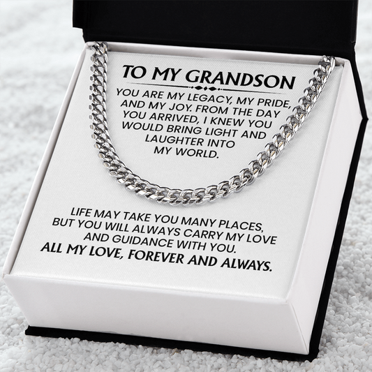 Grandson Gift For Christmas, Birthday, Graduation - Cuban Link Chain In Gold Or Stainless Steel  With Heartfelt Message Card