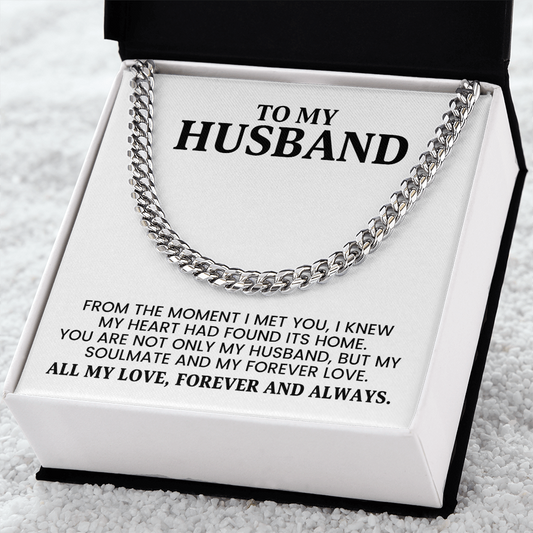 Husband Gift for Christmas, Birthday, Anniversary - Cuban Link Chain In Gold Or Stainless Steel  With Heartfelt Message Card