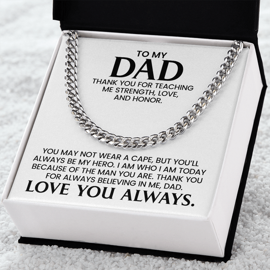 Dad Gift For Christmas, Birthday, Father's Day - Cuban Link Chain In Gold Or Stainless Steel  With Heartfelt Message Card