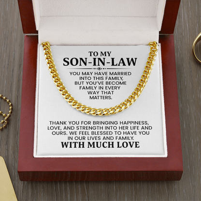 Son-in-Law Gift For Christmas, Birthday, Anniversary - Cuban Link Chain With Message Card