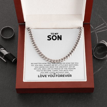 To My Son Gift For Christmas, Birthday, Graduation - Adjustable Cuban Chain In Gold Or Stainless Steel  With Heartfelt Message Card