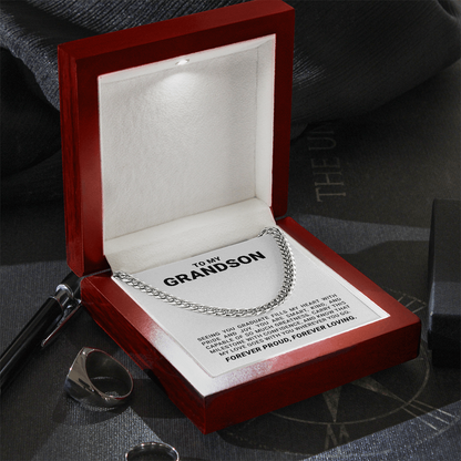 To My Grandson - Graduation Special Occasion Gold Cuban Link Necklace  With Heartfelt Message Card