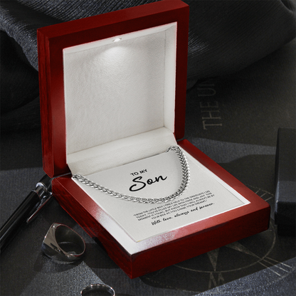 To My Son - Graduation Special Occasion Gold Cuban Link Necklace  With Heartfelt Message Card