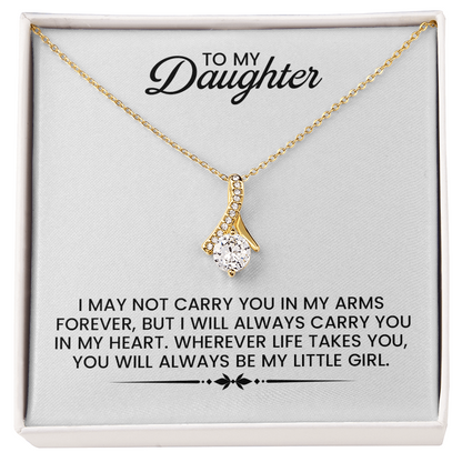 To My Daughter - Christmas, Birthday, Special Occasion Gold Alluring Beauty Pendant Necklace  With Heartfelt Message Card
