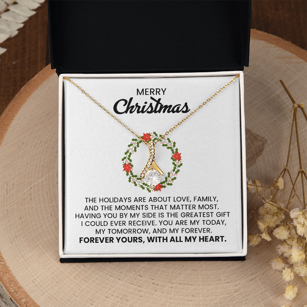 Merry Christmas To Wife, Girlfriend, Soulmate Alluring Beauty Gold Pendant Necklace  With Heartfelt Message Card
