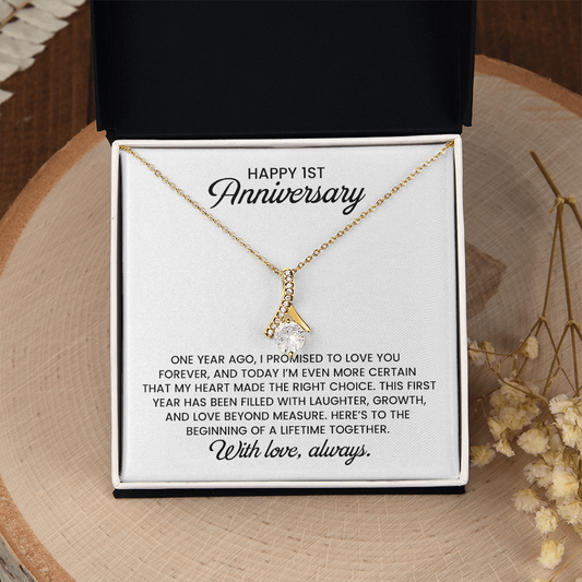 1st Anniversary Wife Gift - Alluring Beauty Gold Pendant Necklace  With Heartfelt Message Card