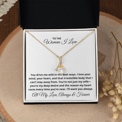 To The Woman I Love - Christmas, Anniversary, Birthday Girlfriend or Wife Gift, Alluring Beauty Gold Pendant Necklace  With Heartfelt Message Card