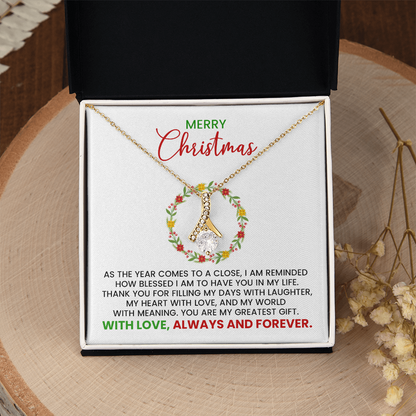 Merry Christmas Wife, Girlfriend, Soulmate Alluring Beauty Gold Pendant Necklace  With Heartfelt Message Card